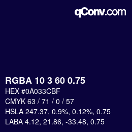 颜色代码: RGBA 10 3 60 0.75 | qconv.com