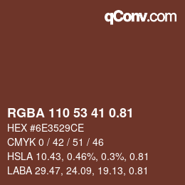 Código de color: RGBA 110 53 41 0.81 | qconv.com