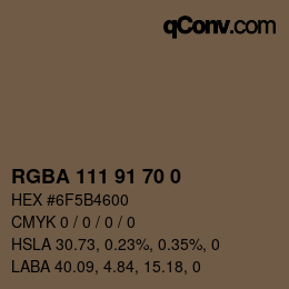 Color code: RGBA 111 91 70 0 | qconv.com