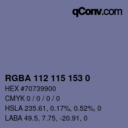 Farbcode: RGBA 112 115 153 0 | qconv.com