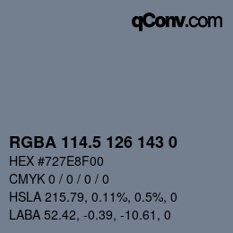 Color code: RGBA 114.5 126 143 0 | qconv.com