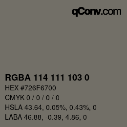 Color code: RGBA 114 111 103 0 | qconv.com