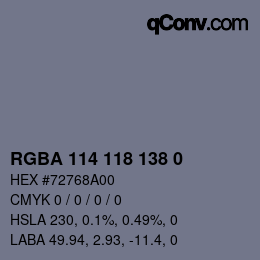 Farbcode: RGBA 114 118 138 0 | qconv.com