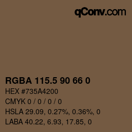 Color code: RGBA 115.5 90 66 0 | qconv.com