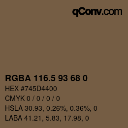 Color code: RGBA 116.5 93 68 0 | qconv.com