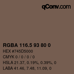 Color code: RGBA 116.5 93 80 0 | qconv.com