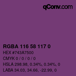 Farbcode: RGBA 116 58 117 0 | qconv.com