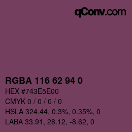 Farbcode: RGBA 116 62 94 0 | qconv.com