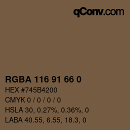 Color code: RGBA 116 91 66 0 | qconv.com