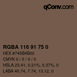 Color code: RGBA 116 91 75 0 | qconv.com
