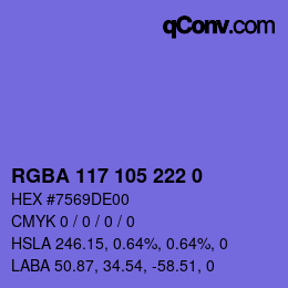 Farbcode: RGBA 117 105 222 0 | qconv.com
