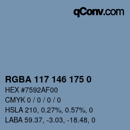 Color code: RGBA 117 146 175 0 | qconv.com