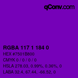 Color code: RGBA 117 1 184 0 | qconv.com