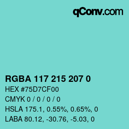 Farbcode: RGBA 117 215 207 0 | qconv.com