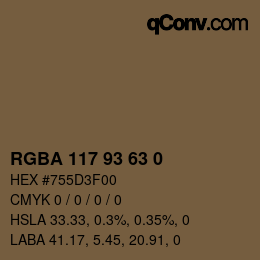 Color code: RGBA 117 93 63 0 | qconv.com