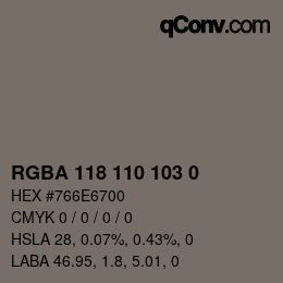 Code couleur: RGBA 118 110 103 0 | qconv.com