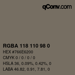 Color code: RGBA 118 110 98 0 | qconv.com