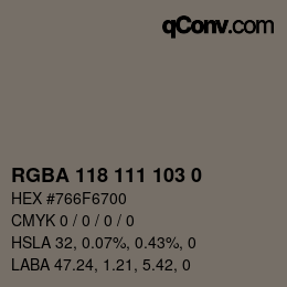 Color code: RGBA 118 111 103 0 | qconv.com