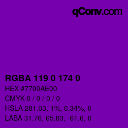 Farbcode: RGBA 119 0 174 0 | qconv.com