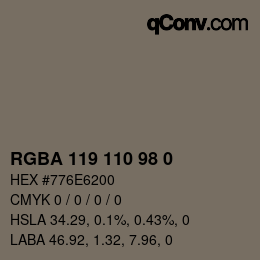 Color code: RGBA 119 110 98 0 | qconv.com