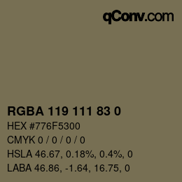 Color code: RGBA 119 111 83 0 | qconv.com