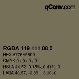 Color code: RGBA 119 111 88 0 | qconv.com
