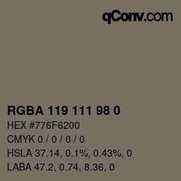 颜色代码: RGBA 119 111 98 0 | qconv.com