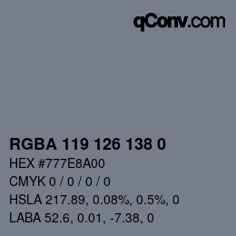 Farbcode: RGBA 119 126 138 0 | qconv.com