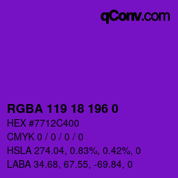 Color code: RGBA 119 18 196 0 | qconv.com