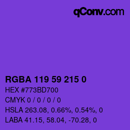 Farbcode: RGBA 119 59 215 0 | qconv.com