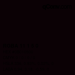 颜色代码: RGBA 11 1 5 0 | qconv.com