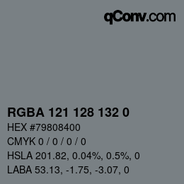 Color code: RGBA 121 128 132 0 | qconv.com