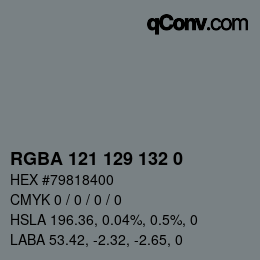 Color code: RGBA 121 129 132 0 | qconv.com
