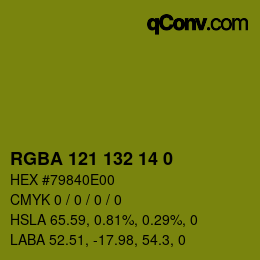 Farbcode: RGBA 121 132 14 0 | qconv.com