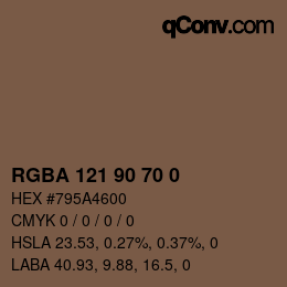 Color code: RGBA 121 90 70 0 | qconv.com
