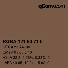 Color code: RGBA 121 90 71 0 | qconv.com