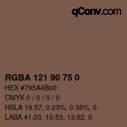 Color code: RGBA 121 90 75 0 | qconv.com