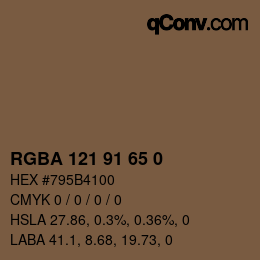 Color code: RGBA 121 91 65 0 | qconv.com