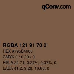 颜色代码: RGBA 121 91 70 0 | qconv.com