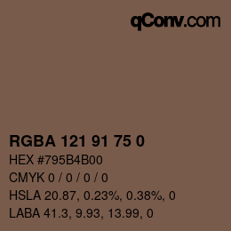 颜色代码: RGBA 121 91 75 0 | qconv.com