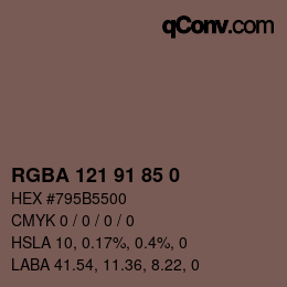 颜色代码: RGBA 121 91 85 0 | qconv.com