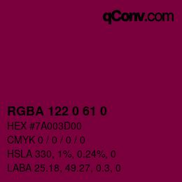 Farbcode: RGBA 122 0 61 0 | qconv.com