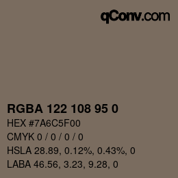 颜色代码: RGBA 122 108 95 0 | qconv.com