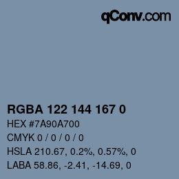 Color code: RGBA 122 144 167 0 | qconv.com