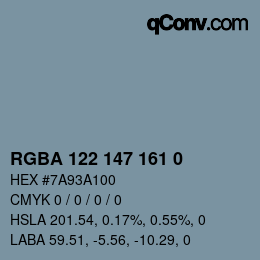 Color code: RGBA 122 147 161 0 | qconv.com