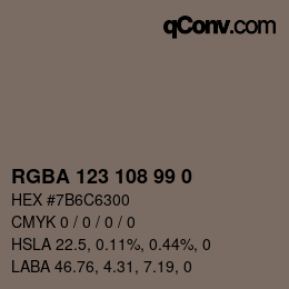 Color code: RGBA 123 108 99 0 | qconv.com