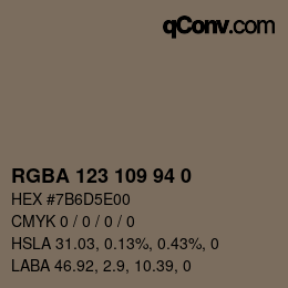 Color code: RGBA 123 109 94 0 | qconv.com