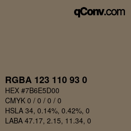 Color code: RGBA 123 110 93 0 | qconv.com