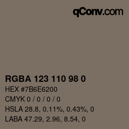 Color code: RGBA 123 110 98 0 | qconv.com