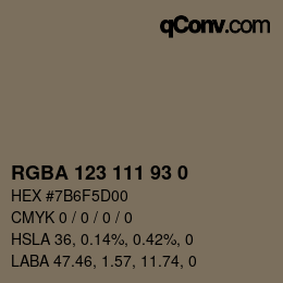 Color code: RGBA 123 111 93 0 | qconv.com